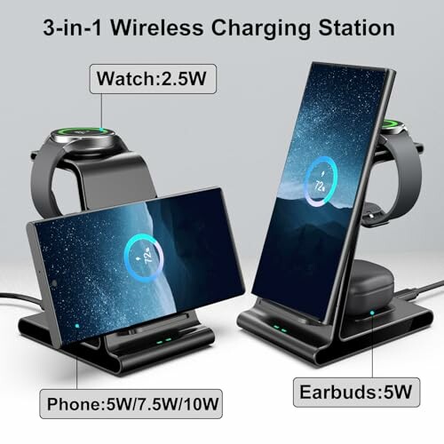 3-in-1 wireless charging station for phone, watch, and earbuds