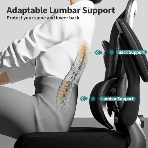 Office chair with adaptable lumbar support for spine protection.