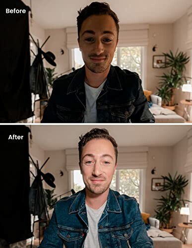 Before and after comparison of a man in a room.