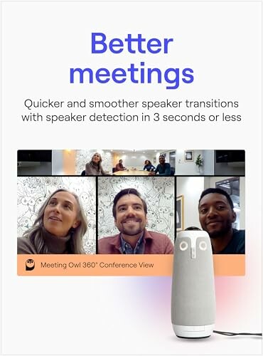 Meeting Owl 360-degree conference device with video call participants.