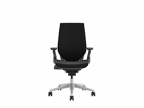 Black ergonomic office chair with armrests and wheeled base