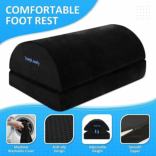 Black foot rest with adjustable height and washable cover