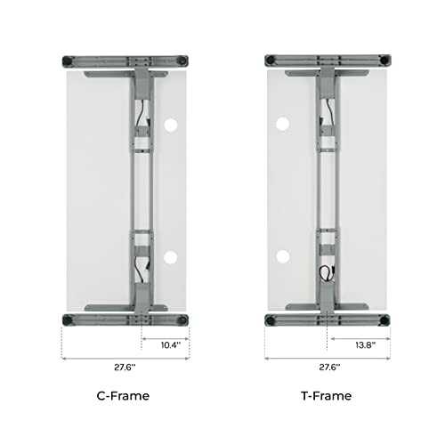 Comparison between C-Frame and T-Frame desk bases with dimensions