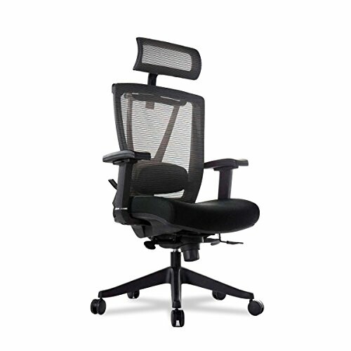 Black ergonomic office chair with mesh back and headrest