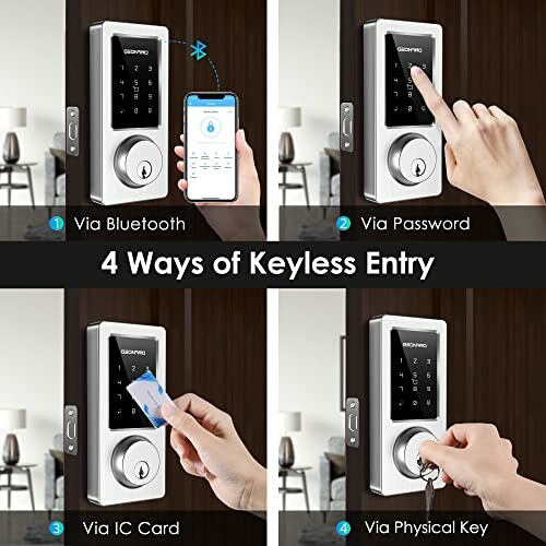 Smart lock with four keyless entry methods: Bluetooth, password, IC card, and physical key.