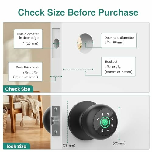 Smart lock size guide with measurements and installation tips.